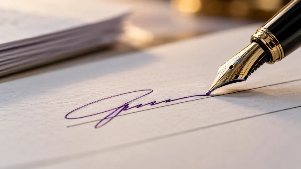 Fountain pen signing a document